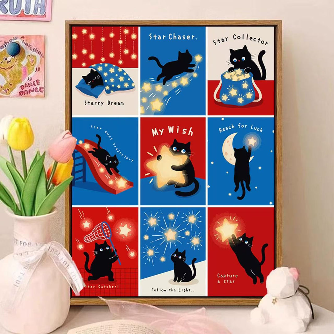 Playful Cat-Themed Illustrated Wall Art Bowlift