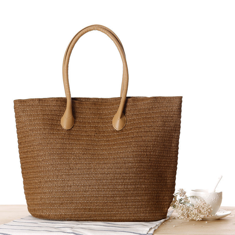 Spacious straw tote bag with elegant leather straps Bowlift