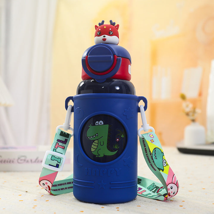 Women's Insulated Drinking Bottle with Cheerful Frog Design and Practical Carry Strap Bowlift