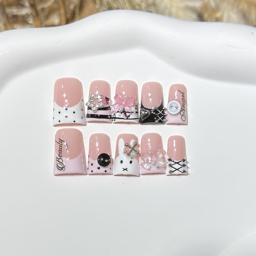 Artistic Designer Press-On Nail Set Bowlift