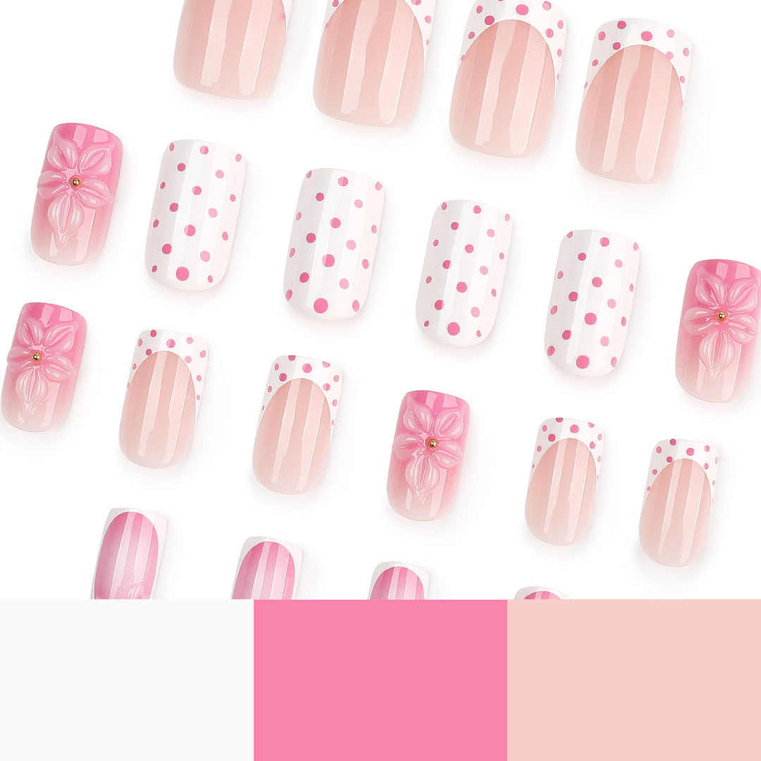 Artificial nail art with trendy flower decor and dots Bowlift