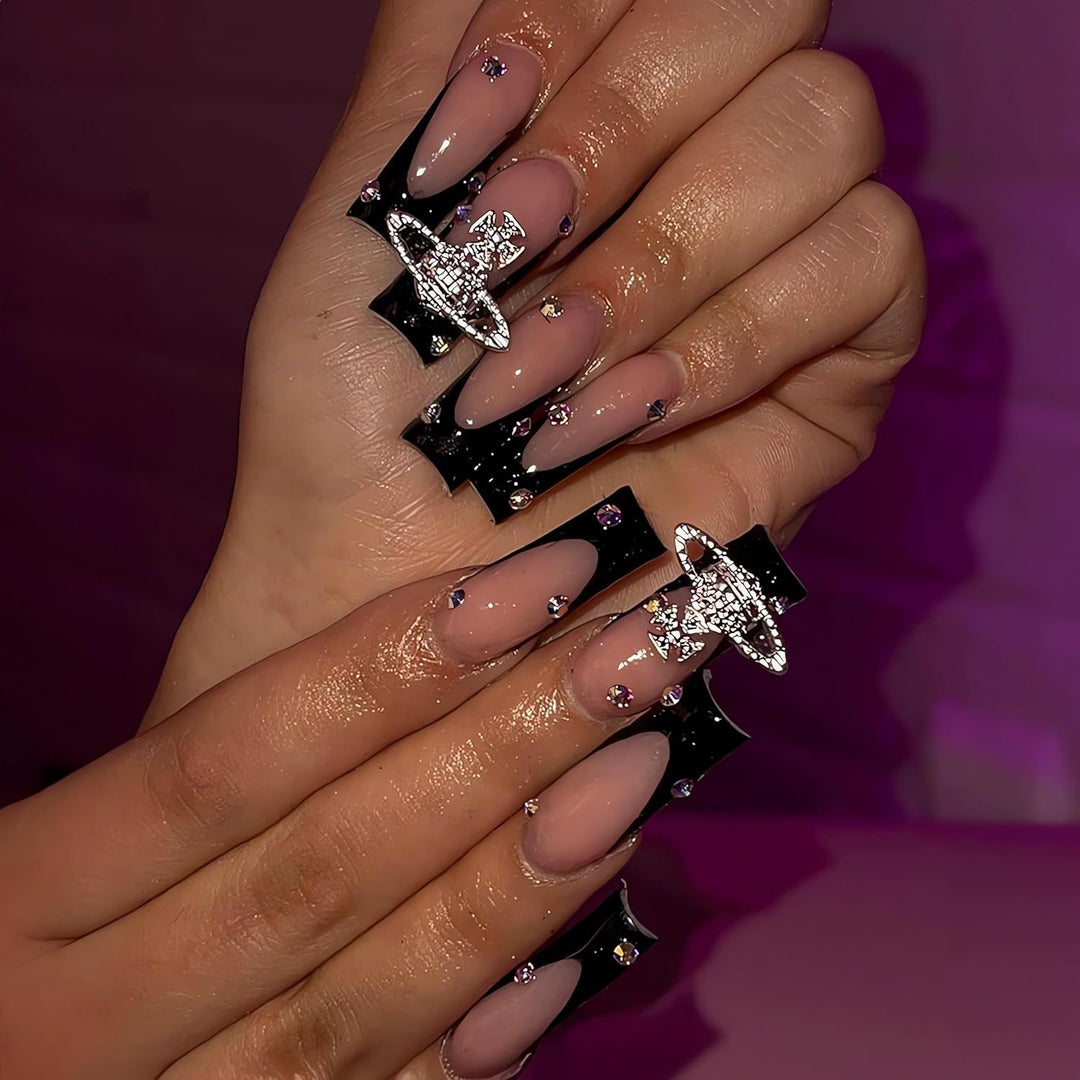 Glamorous artificial nails with rhinestones and unique 3D decorations Bowlift