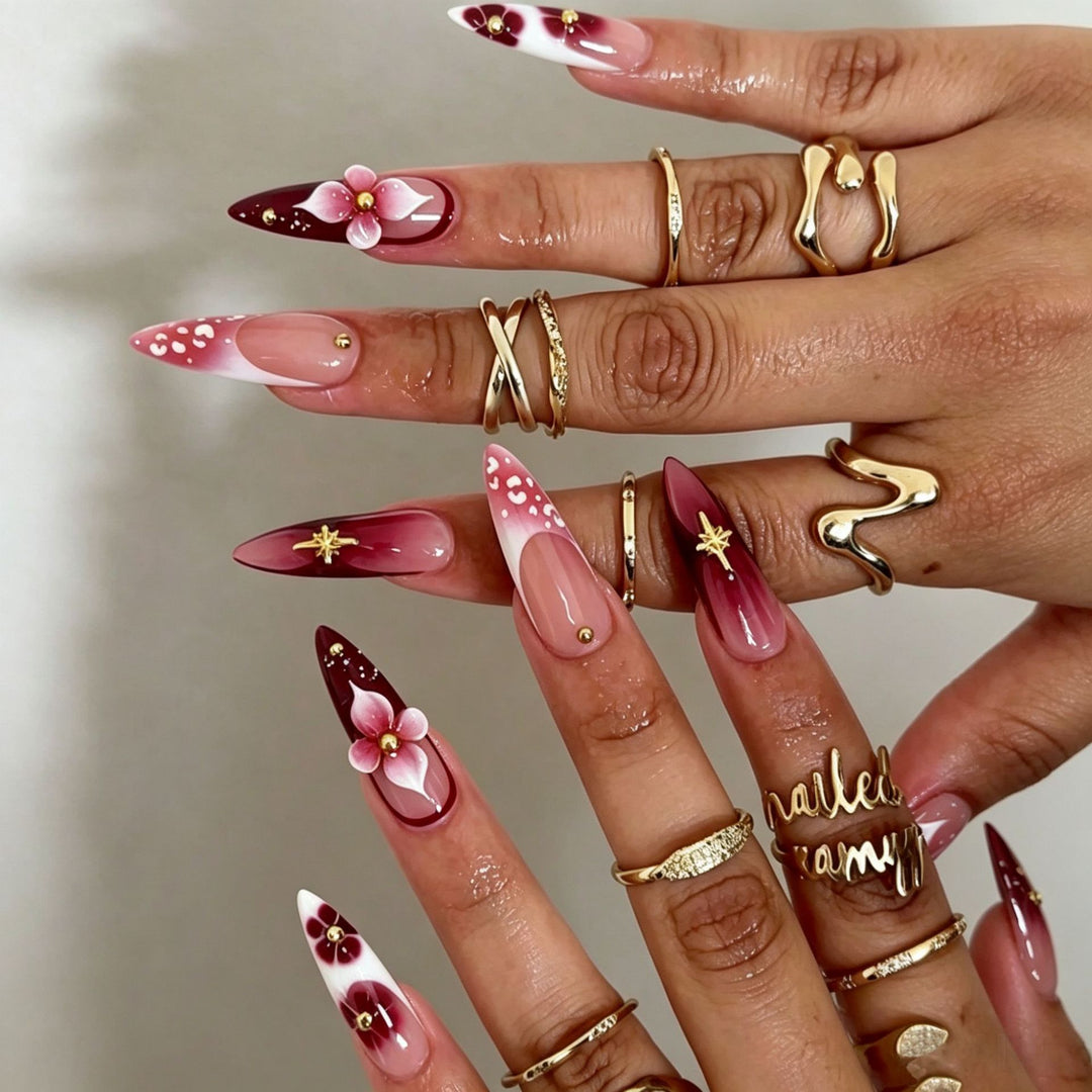 Elegant Press-On Nail Tips with Decorative Bow Bowlift