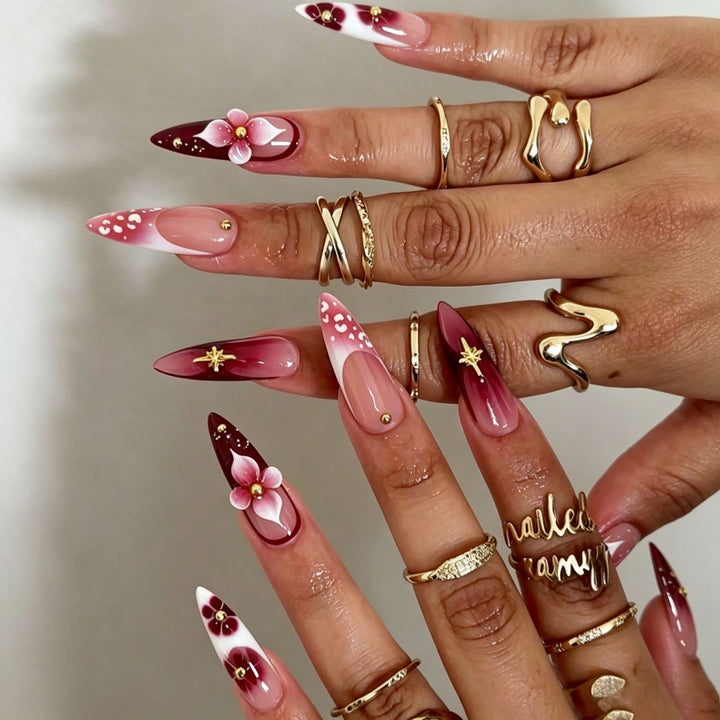 Elegant Press-On Nail Tips with Decorative Bow Bowlift