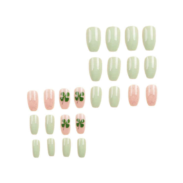 Decorative Press-On Nail Art Set with Clover Design Bowlift