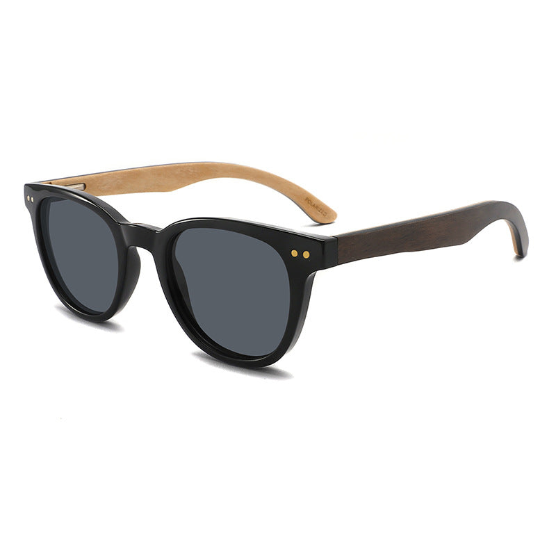 Rimless oversized cat eye polarized sunglasses with wood-effect temples Bowlift