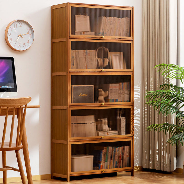 Bookcase with Transparent Glass Doors and Sturdy Shelves Bowlift