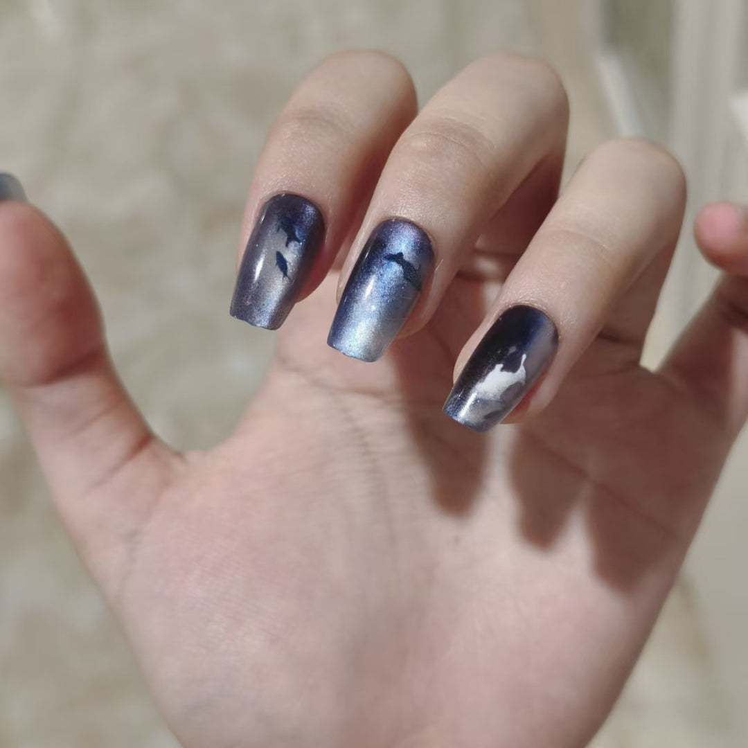 Artistic Ocean-Themed Press-On Nail Art Set Bowlift