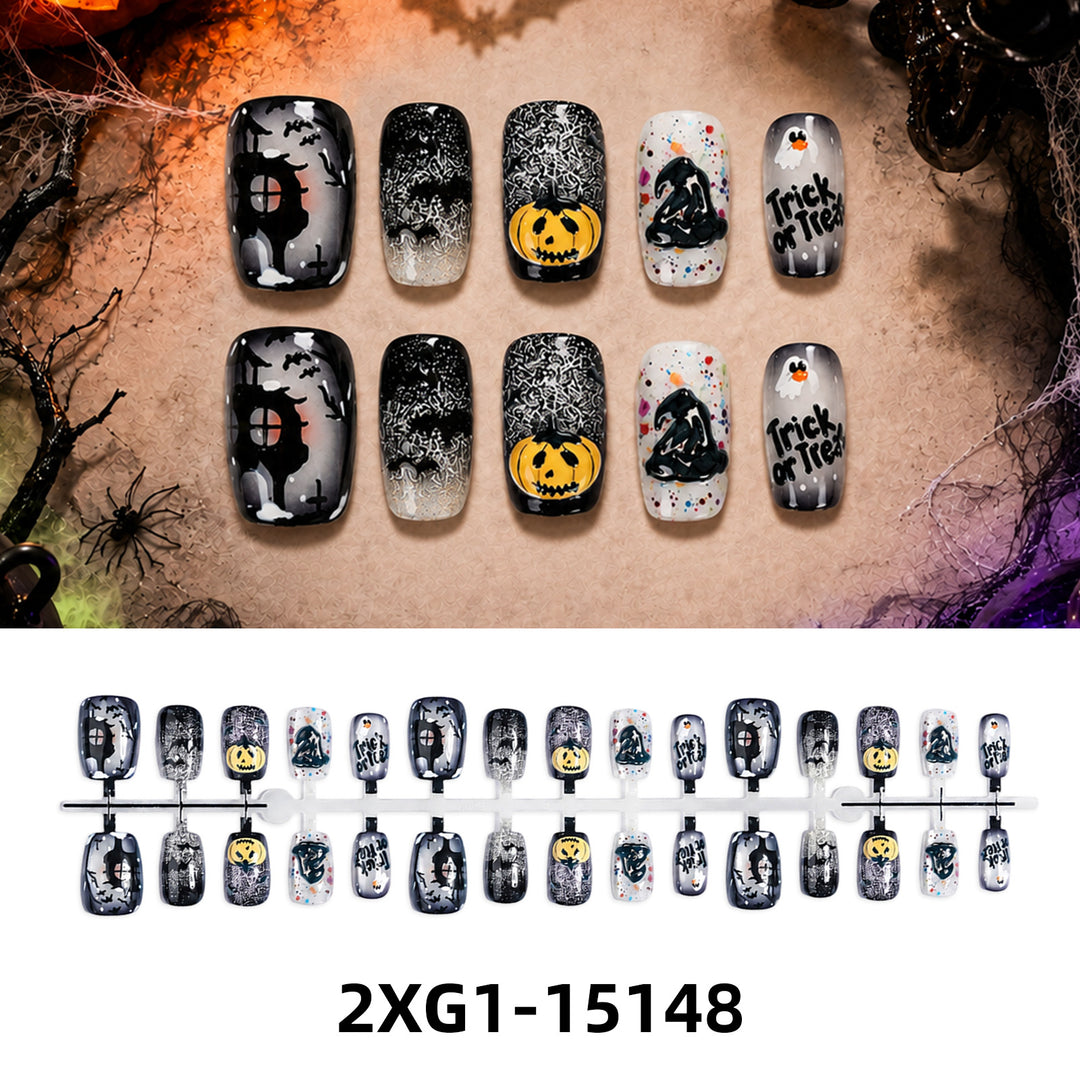 Acrylic nail set with creative Halloween motifs Bowlift