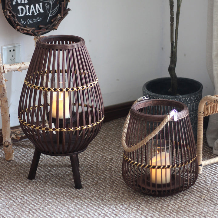 Stylish lantern made of rattan with wooden frame Bowlift