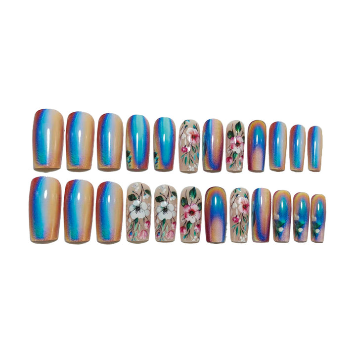 Artificial nails with elegant floral designs and holographic effect Bowlift