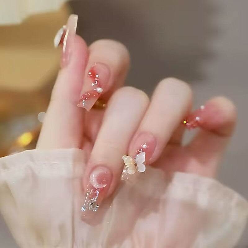 Elegant Floral French Tip Press-On Nails Bowlift