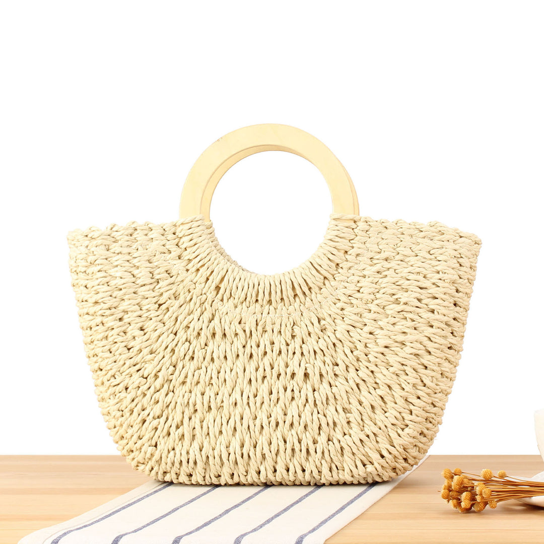 Braided raffia bag with round wooden handles Bowlift