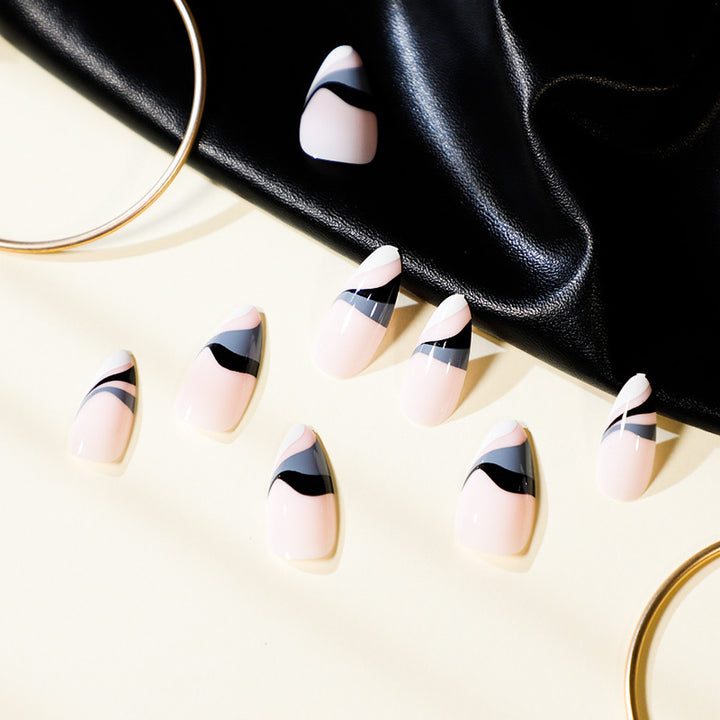 Artful nail extensions with creative wave pattern Bowlift