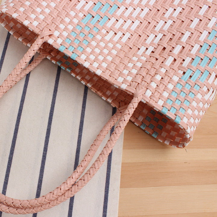 Braided Tote Bag with Colorful Design Bowlift