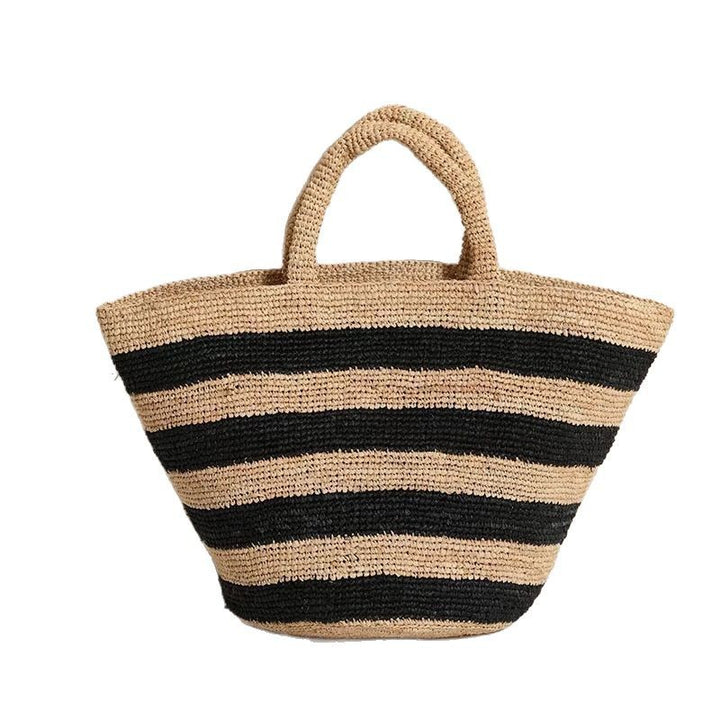 Handwoven beach bag in modern striped pattern Bowlift