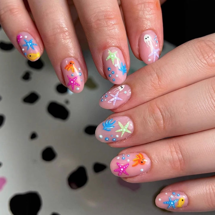Acrylic nail set with maritime design and colorful 3D accents Bowlift