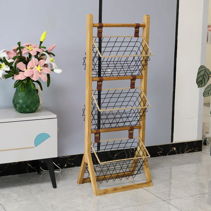 High-quality storage tower made of wood with metal baskets Bowlift