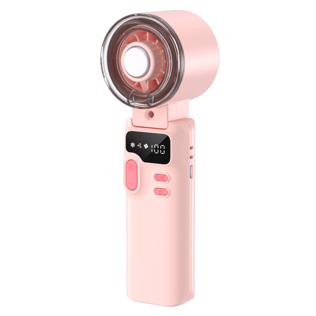 Cooling rechargeable handheld digital display misting mini fan with adjustable tilt and USB-C charging Bowlift
