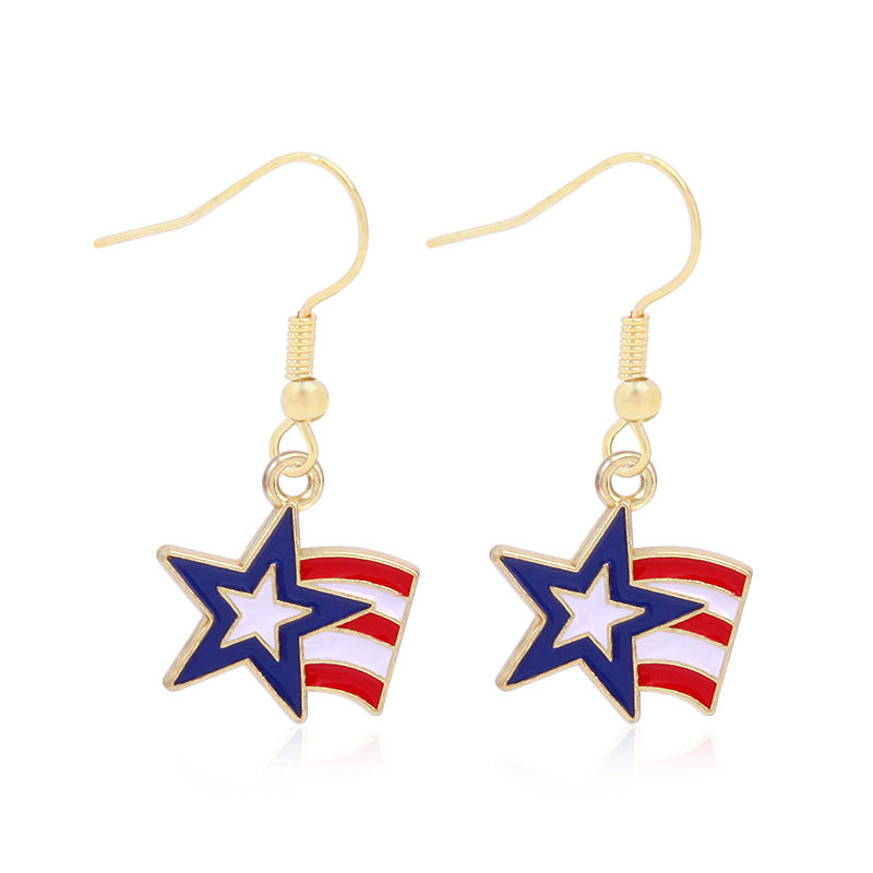 Women's star-shaped enamel earrings with USA flag motif and gold-plated fish Bowlift