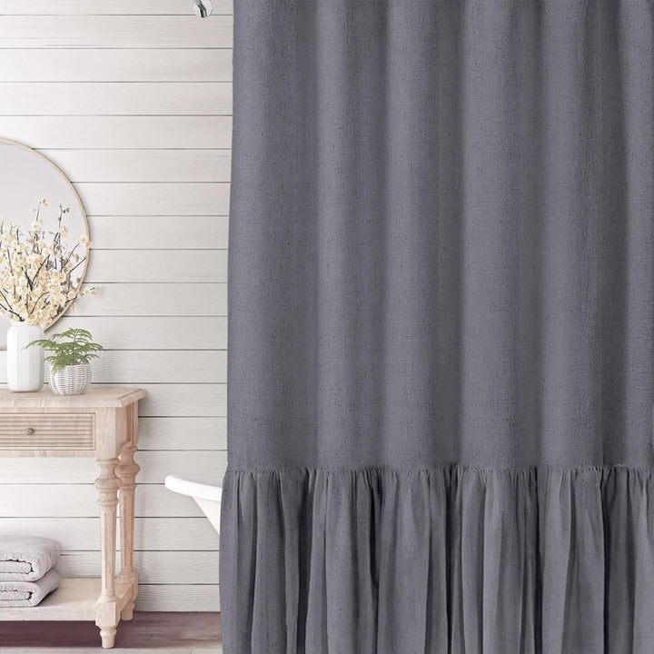 Ruffled Textured Shower Curtain Bowlift