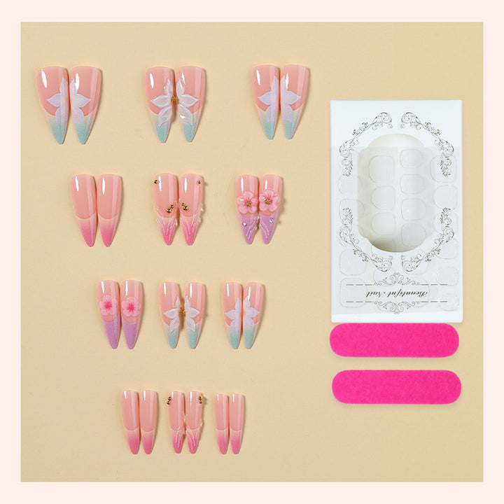 Elegant Artistic Press-On Nail Set with Floral Designs Bowlift
