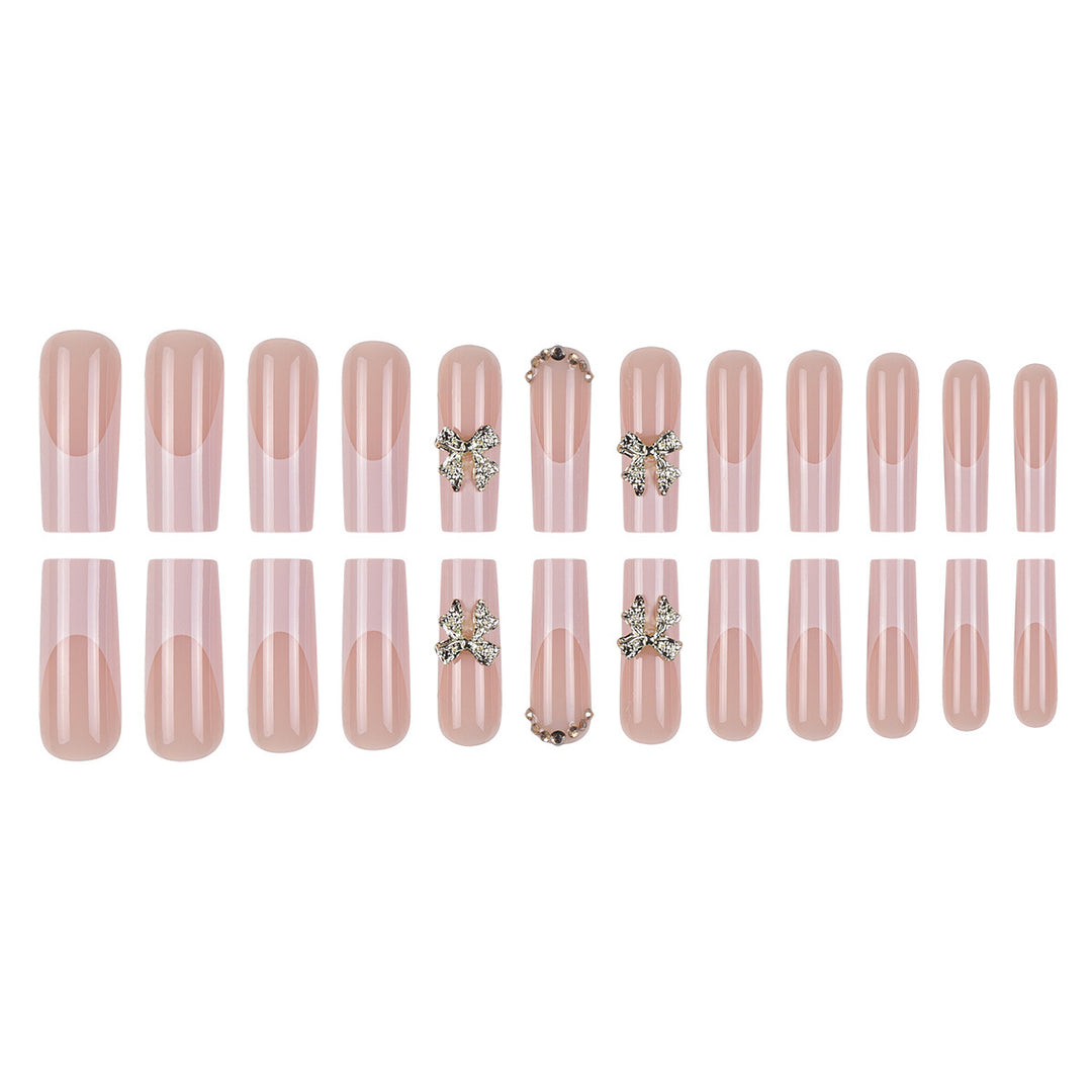 Elegant Stiletto Press-On Nails with Gold Floral Accents Bowlift