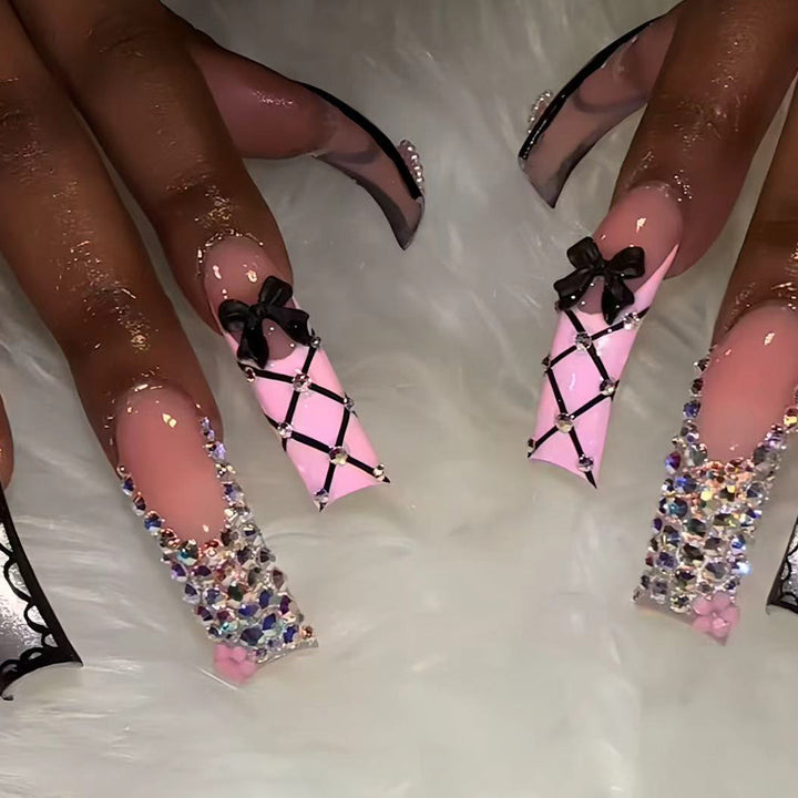 Luxury Nail Art Set with Rhinestone and Bow Accents Bowlift