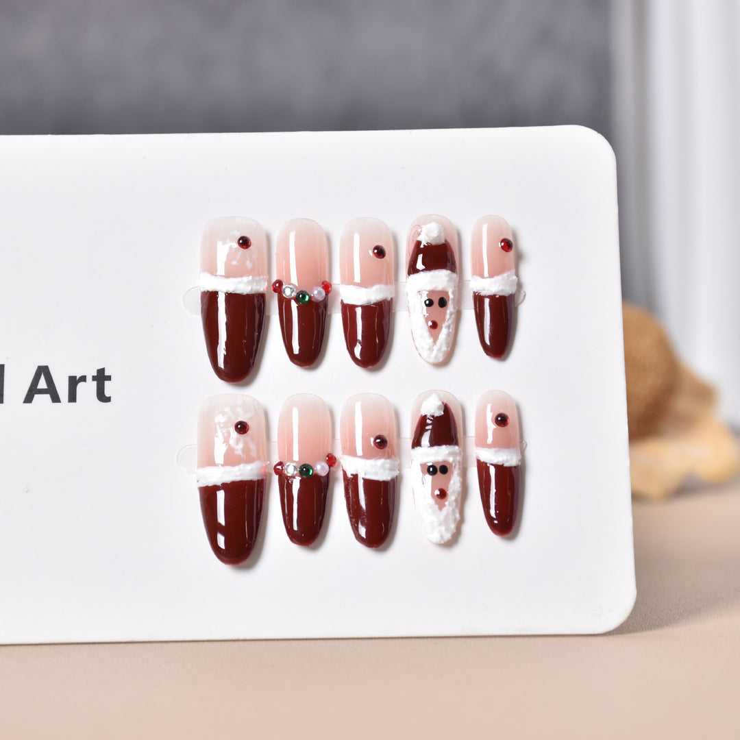 Festive Character-Themed Press-On Nail Art Bowlift
