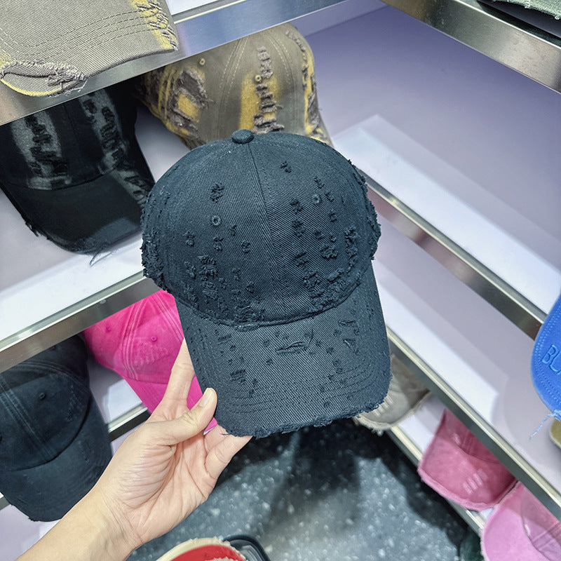 Women's Distressed Denim-Style Baseball Cap Bowlift