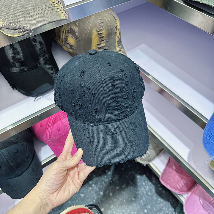 Women's Distressed Denim-Style Baseball Cap Bowlift
