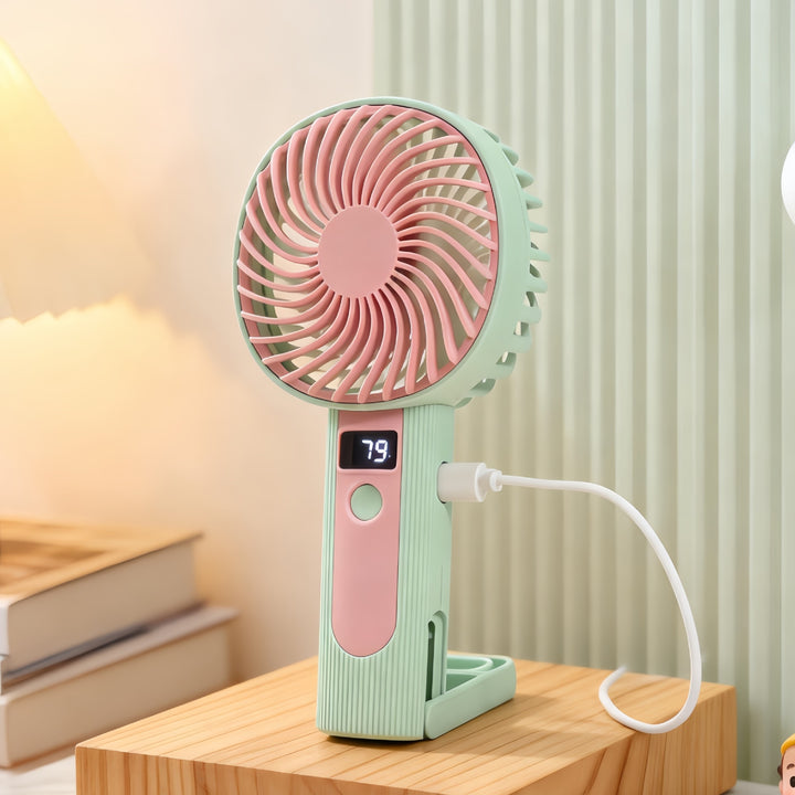 Women's Portable Handheld Fan with Digital Temperature Display and USB Charging Function Bowlift