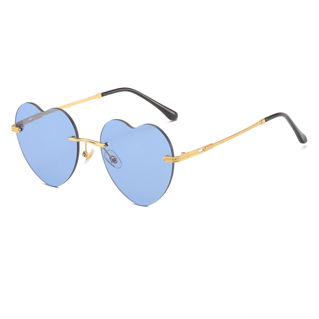Women's Heart-Shaped Sunglasses with Mirrored Lenses and Gold Frame Bowlift
