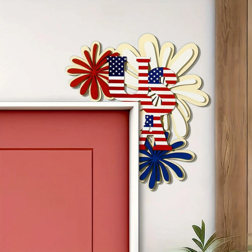 Independence Day layered laser-cut corner door and wall plaque with USA flag letter motif Bowlift