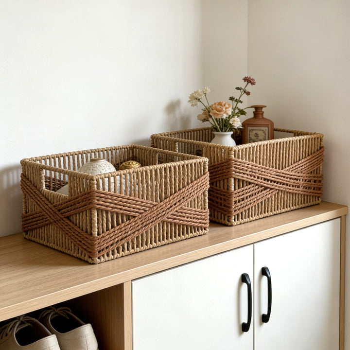Handcrafted storage basket with decorative weave Bowlift