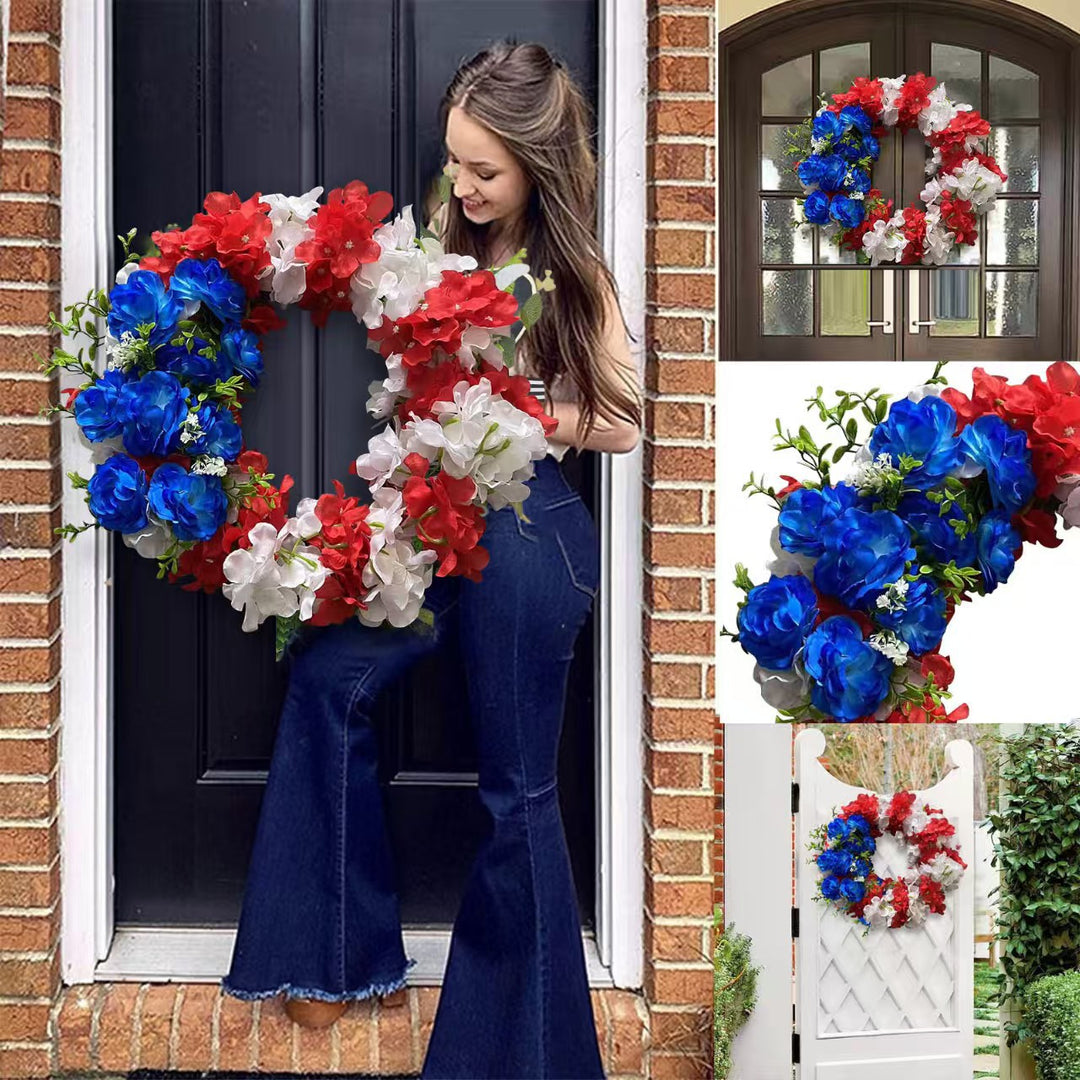 Unisex nan patriotic artificial floral door wreath with mixed peony and hydrangea clusters Bowlift