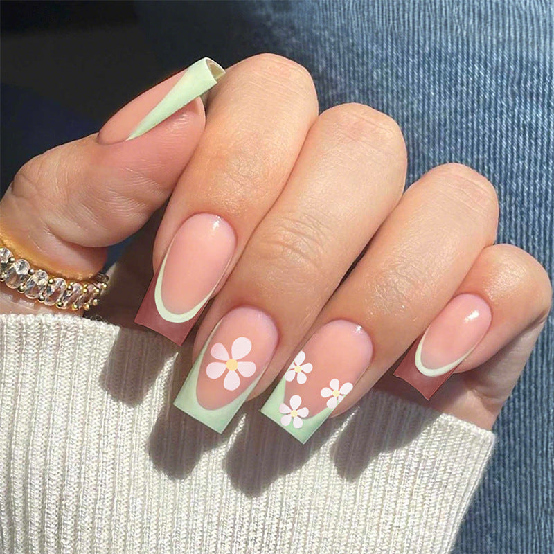Decorative Floral Press-On Nail Art Set with 3D Flower Accents Bowlift