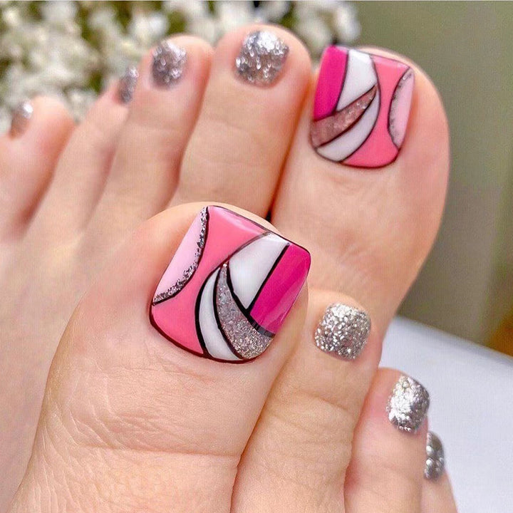 Artful toenail art with colorful geometric designs Bowlift