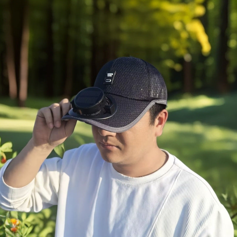 Solar-powered baseball cap with detachable solar fan and breathable honeycomb fabric Bowlift