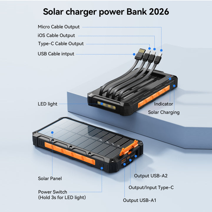 Solar Powerbank with multifunctional connection system and fast charging function Bowlift