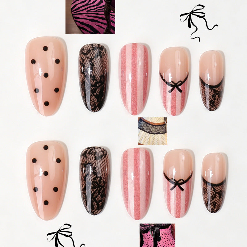 Elegant Lace-Inspired Press-On Nail Set Bowlift