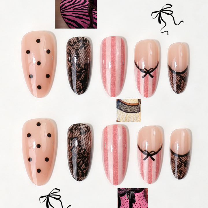 Elegant Lace-Inspired Press-On Nail Set Bowlift