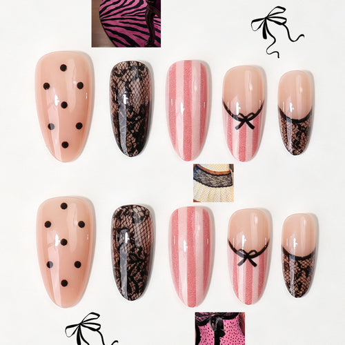 Elegant Lace-Inspired Press-On Nail Set Bowlift