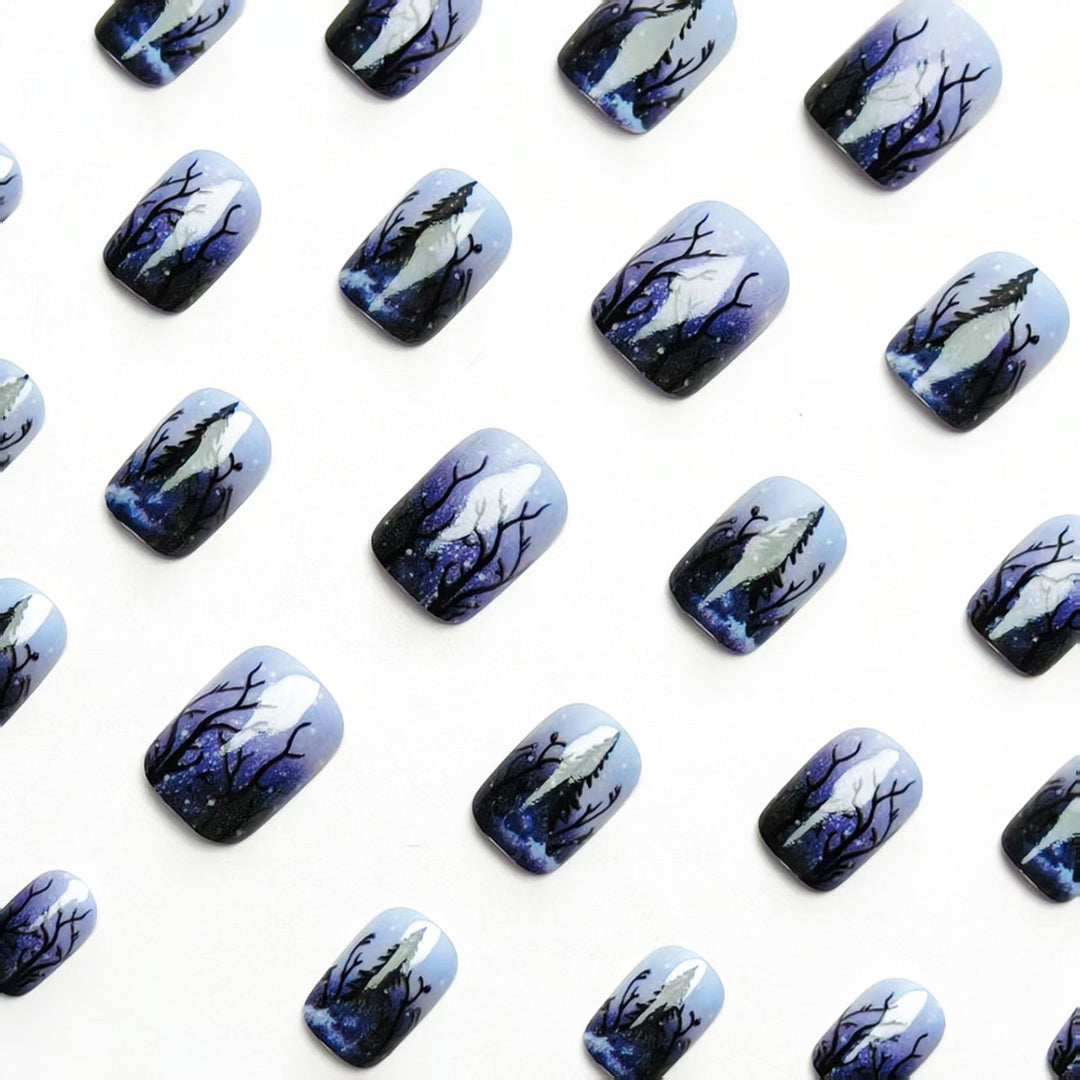 Artificial nail art with winter forest motif Bowlift