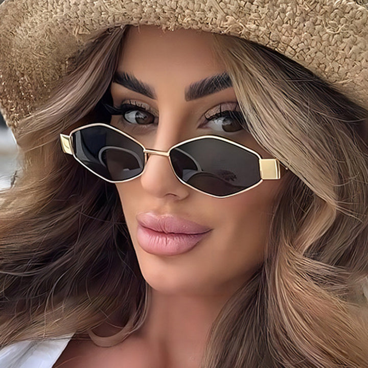 Women's geometric sunglasses with narrow metal frame and polarized lenses Bowlift