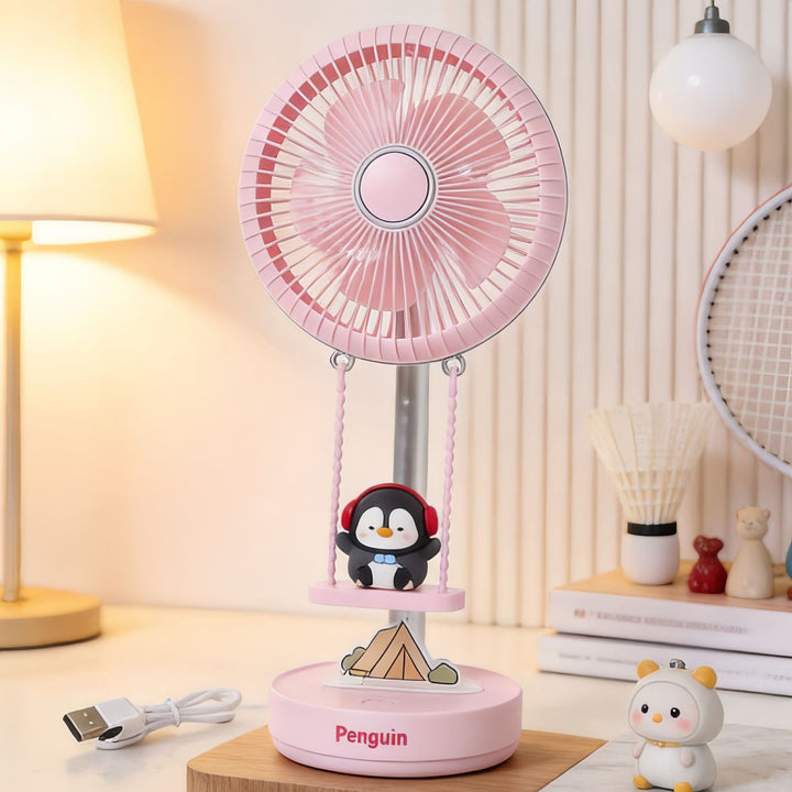Women's table fan with cute penguin design and USB charging function Bowlift