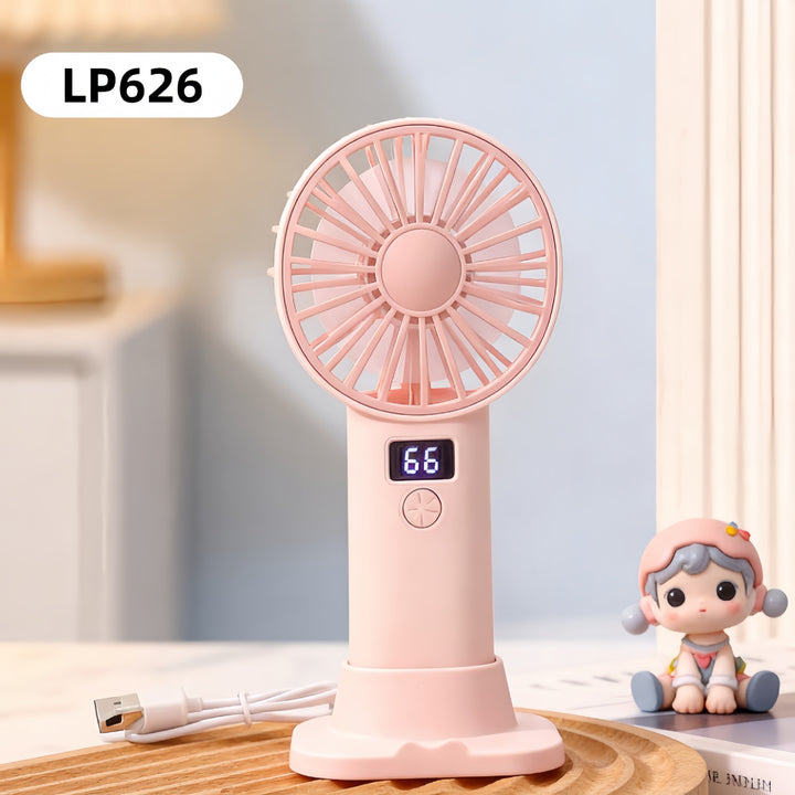 Women Portable Handheld Fan with Digital Speed Setting Bowlift