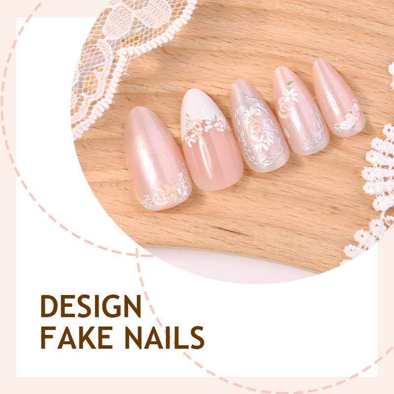 Acrylic nail set with elegant floral and glitter motifs Bowlift
