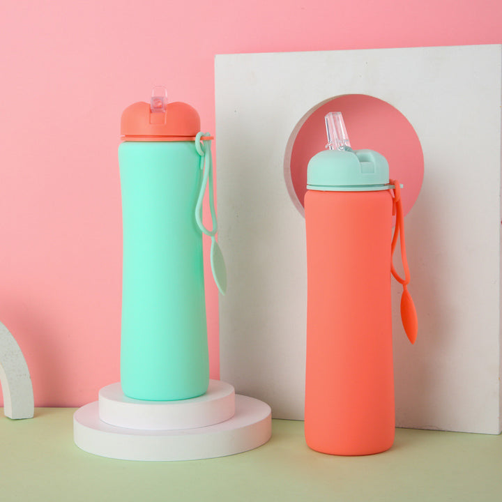 Ladies Foldable Silicone Drinking Bottle with Practical Carrying Strap Bowlift