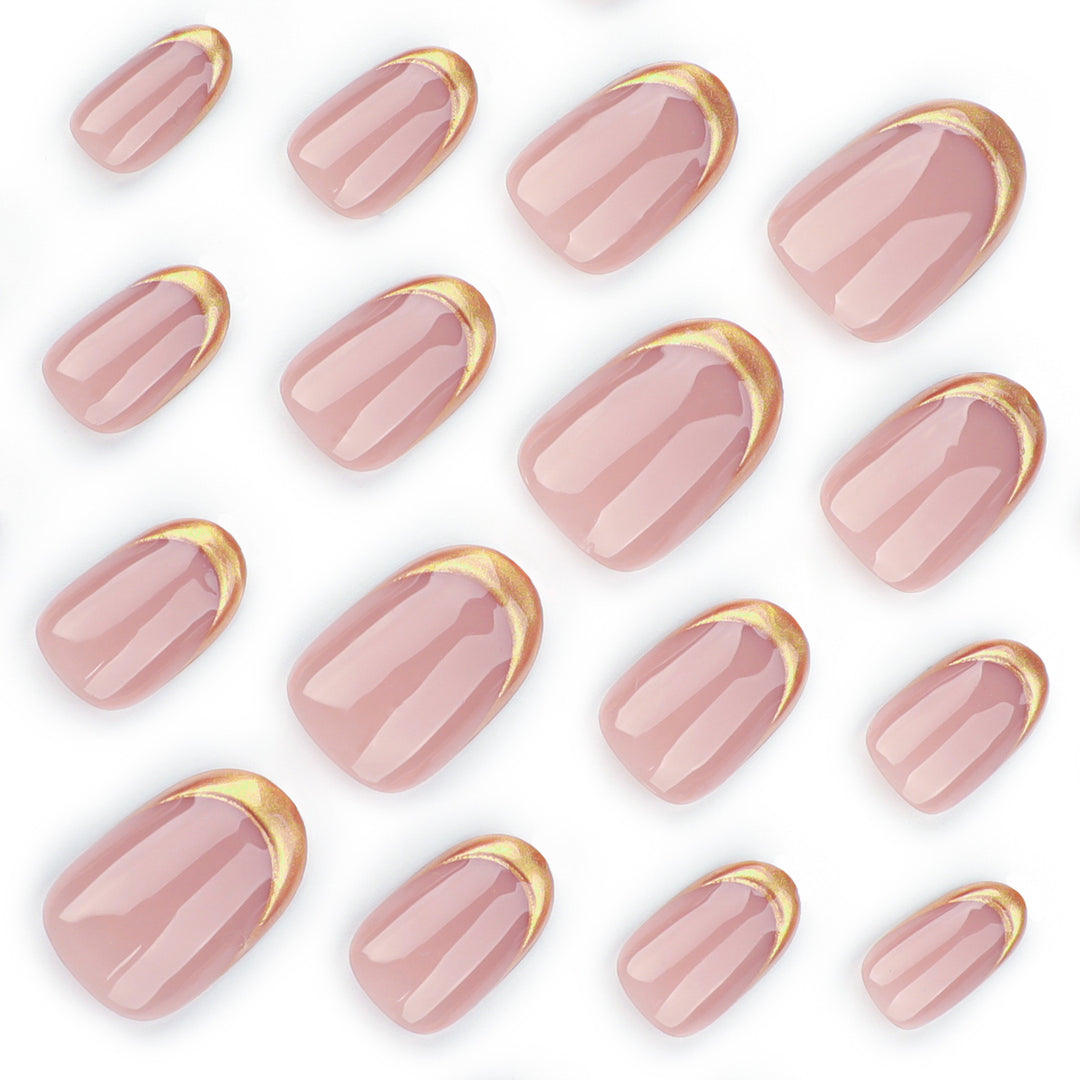 Artful Gel Nail Art with Elegant Gold Tip Bowlift